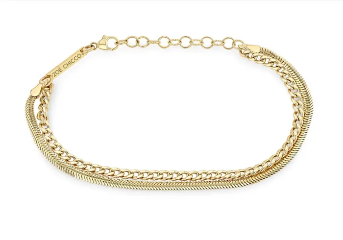 14K SMALL CURB SNAKE DOUBLE CHAIN BRACELET Zo Chicco Bracelets