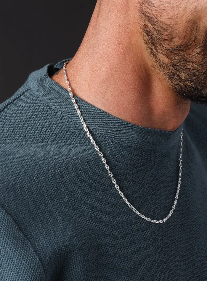 925 Sterling Silver Mini Anchor Chain Necklace for Men WE ARE ALL SMITH Mens Jewelry Clothing Necklaces