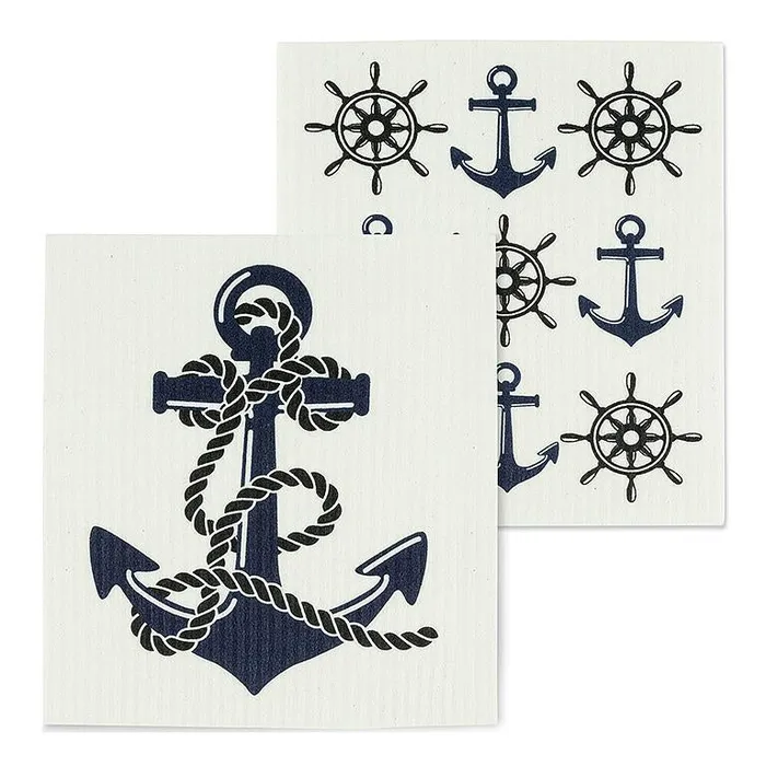 Abbott Earrings Anchor Ship Wheel Dishcloths Set2