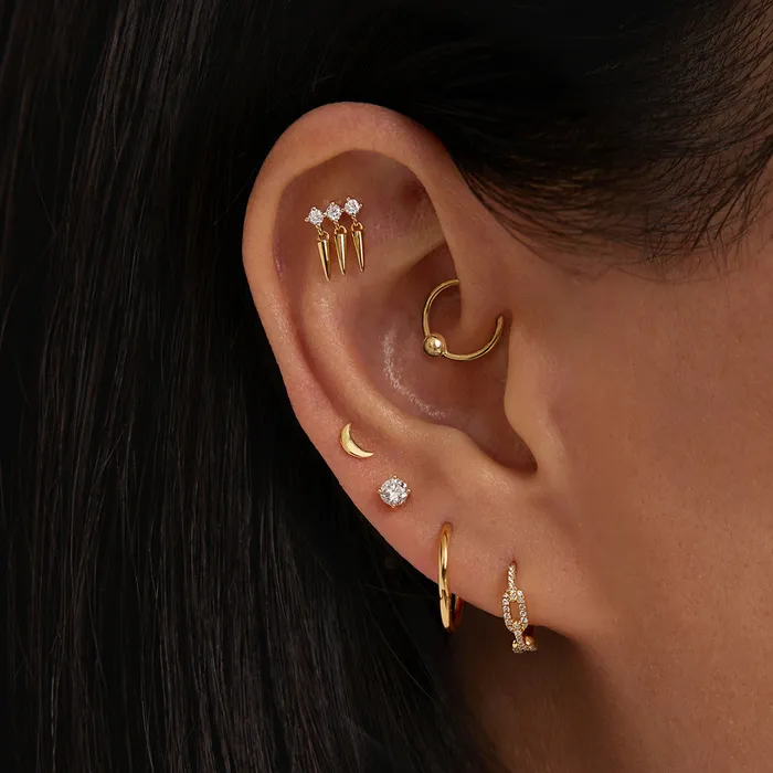 AURELIE GI CRESCENT Moon Threadless Flatback Earring Earrings
