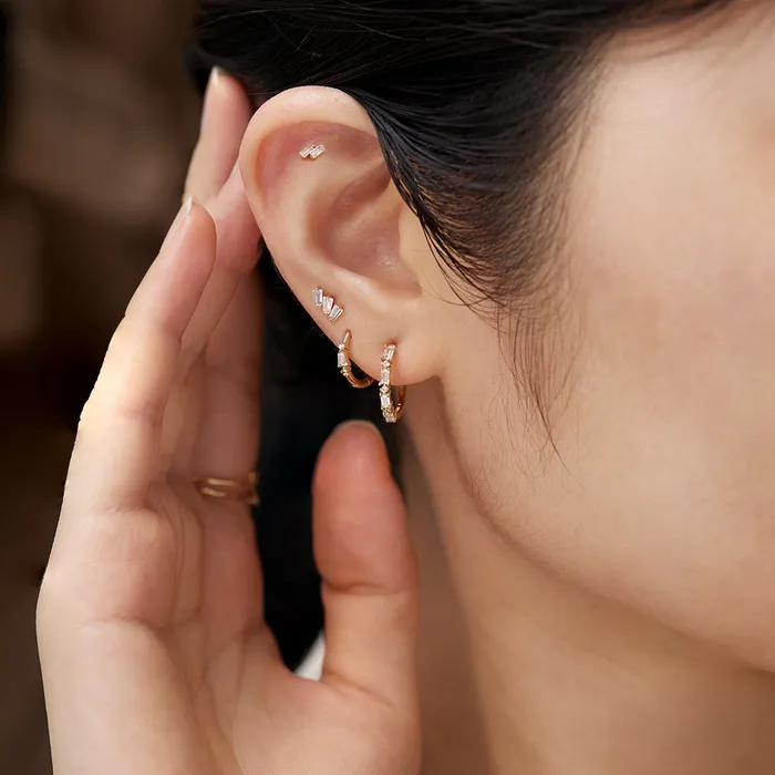 AURELIE GI Delaney Baguette and Round White Sapphire Hoop Earrings