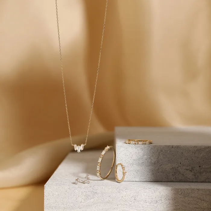AURELIE GI Delaney Baguette and Round White Sapphire Hoop Earrings
