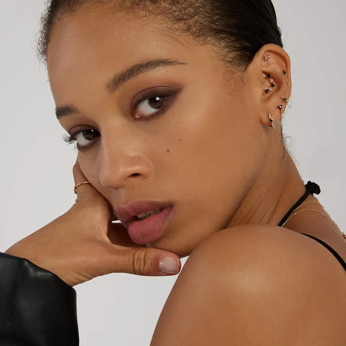 AURELIE GI STORM Black Spinel and White Sapphire Huggie Hoop Earrings