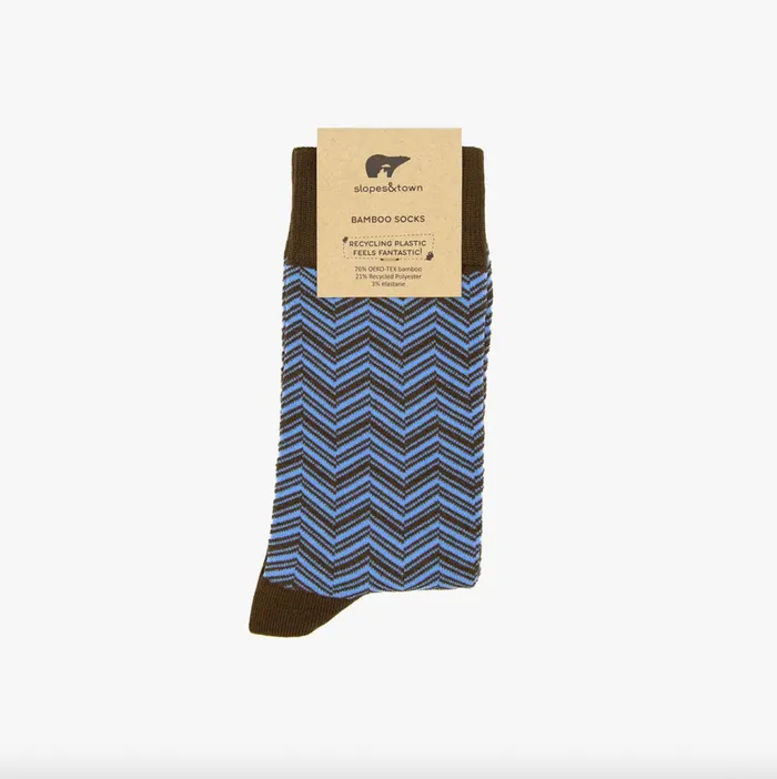 Bambussocken BlauBraun Fischgrtenmuster SlopesTown Slopes Town Earrings