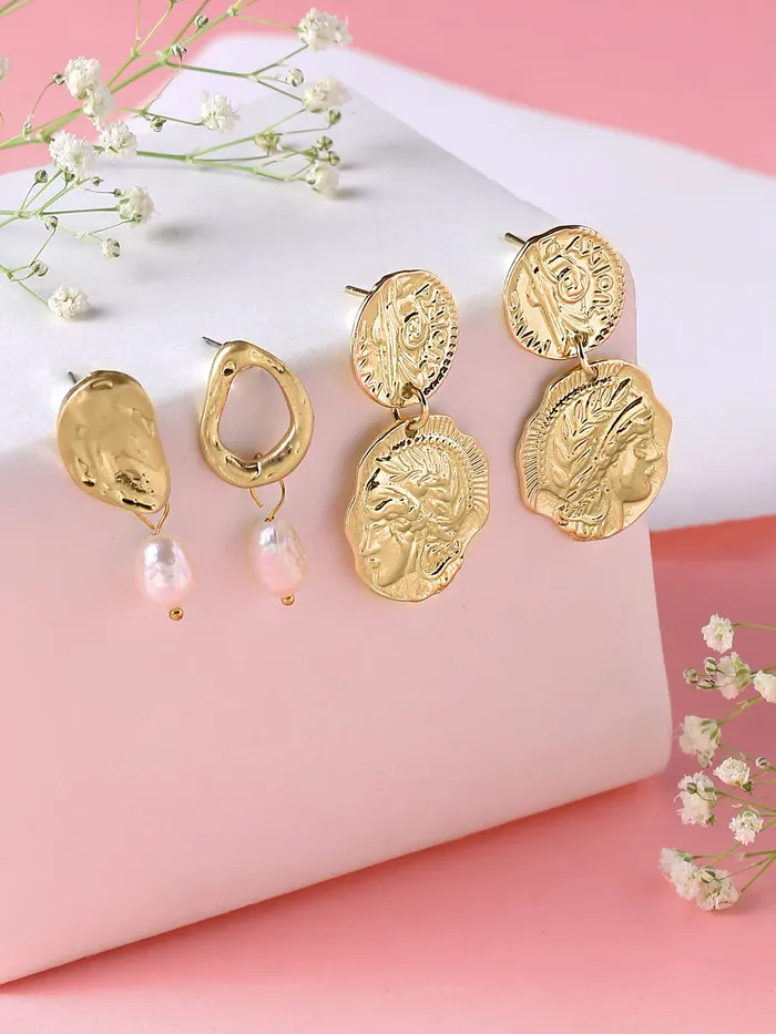 Bracelets Yellow Chimes Latest Collection Silver Gold Plated Design Hoop Stud Earrings for Women and Girls Geometric Design 3 Yellow Chimes