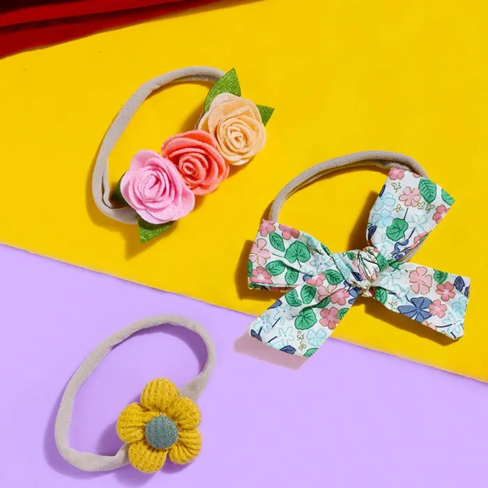 Bracelets Yellow Chimes Melbees by Yellow Chimes Hair Bands for Girls 3 Pcs Hairbands For Kids Stretcheable Floral Bow Hair Bands Hair Accessories for Baby Kids and Girls