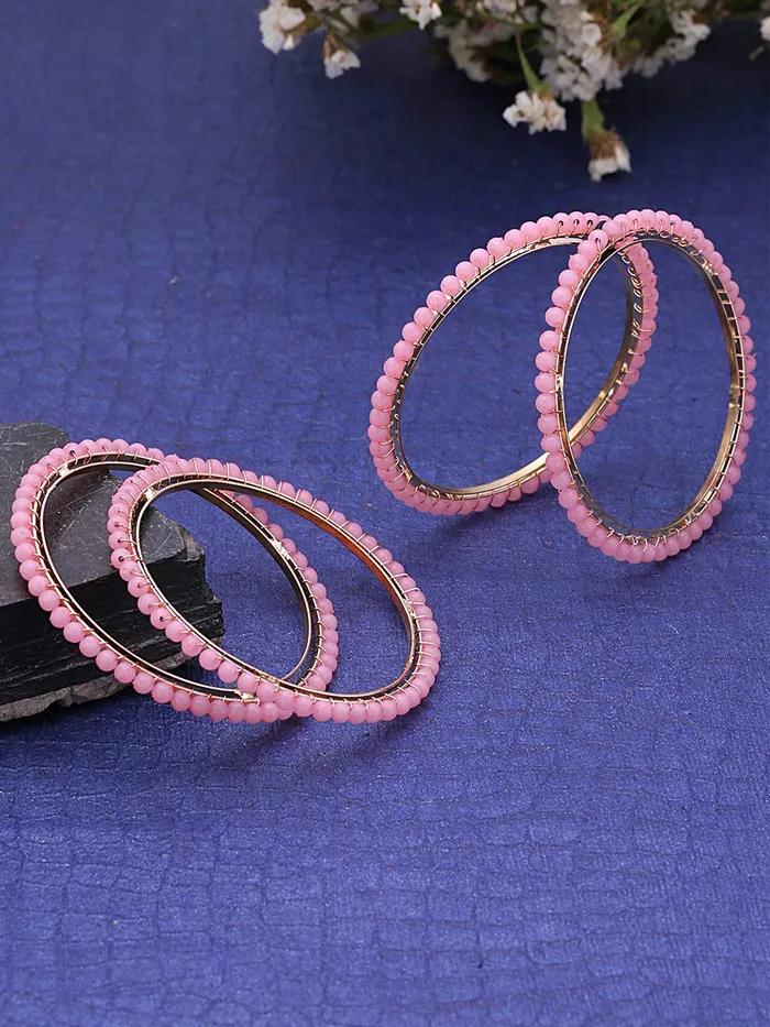 Bracelets Yellow Chimes Yellow Chimes GoldPlated Copper Beads Bangles set for Womens Pink 