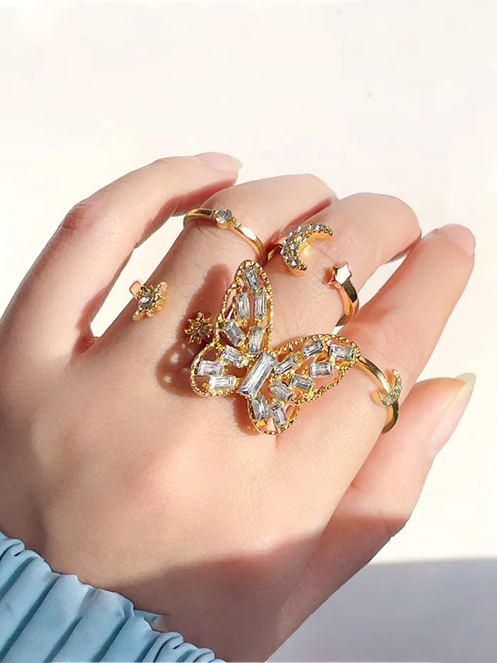 Bracelets Yellow Chimes Yellow Chimes Ring For Women Gold Plated Combo Of Adjustable Finger Rings Studded Crystal For Women and Girls