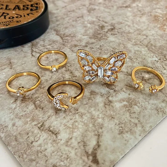 Bracelets Yellow Chimes Yellow Chimes Ring For Women Gold Plated Combo Of Adjustable Finger Rings Studded Crystal For Women and Girls