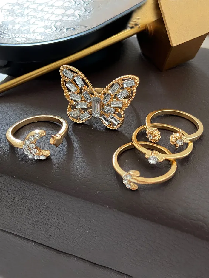 Bracelets Yellow Chimes Yellow Chimes Ring For Women Gold Plated Combo Of Adjustable Finger Rings Studded Crystal For Women and Girls
