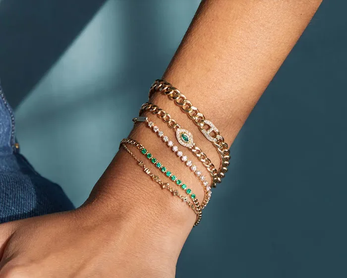 Bracelets Zo Chicco 14K EMERALD TENNIS SEGMENT SMALL CURB CHAIN BRACELET Bracelets Zo Chicco 14K EMERALD TENNIS SEGMENT SMALL CURB CHAIN BRACELET