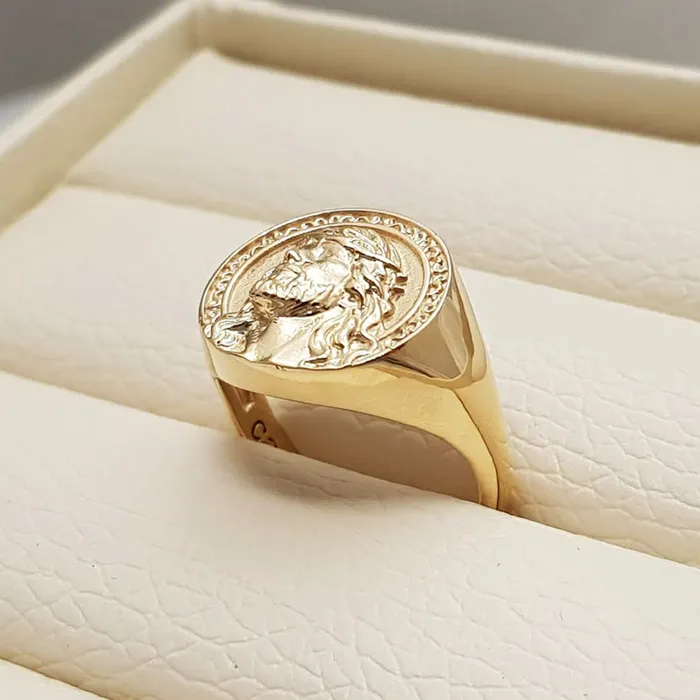 carre dor 14k 18k gold mens jesus ring 1 Rings