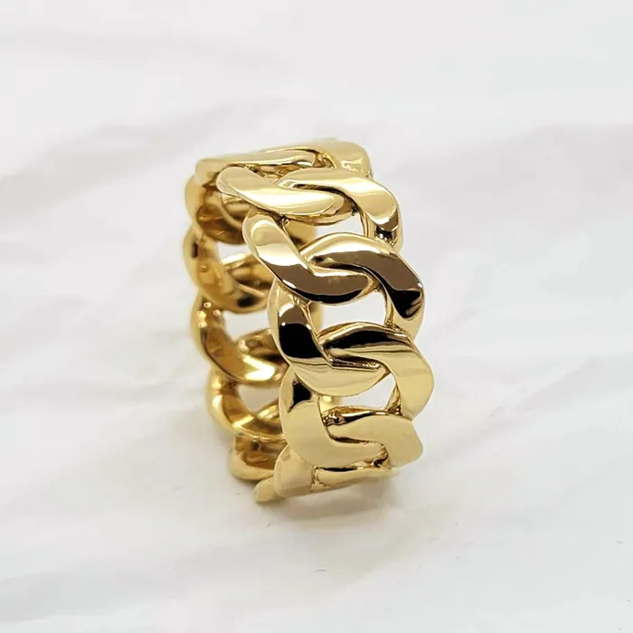 carre dor Rings 14k 18k gold wide cuban chain ring 1 L 10mm