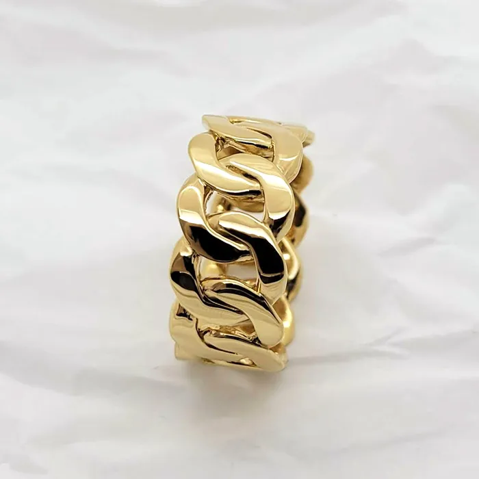 carre dor Rings 14k 18k gold wide cuban chain ring 1 L 10mm