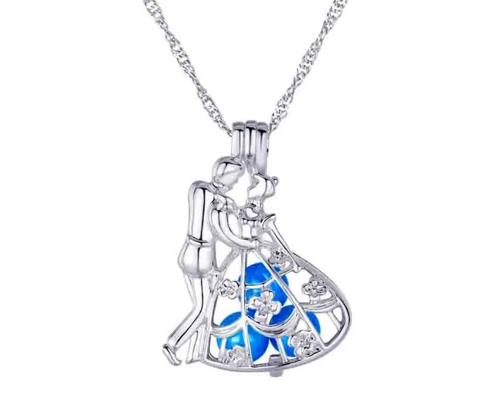 CPSP225 Cage Pendant Silver Plated Girl and Prince Necklaces