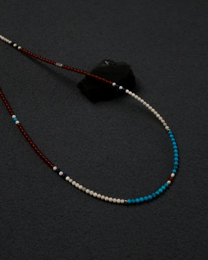 CUN Necklaces Myojin Red Agate Turquoise Japanese Beaded Necklace