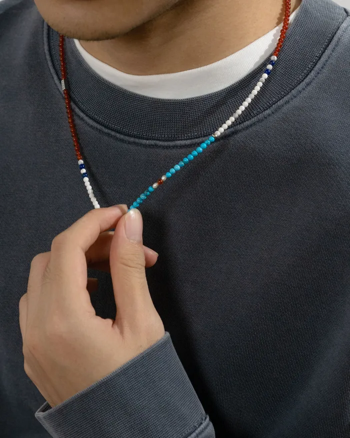 CUN Necklaces Myojin Red Agate Turquoise Japanese Beaded Necklace
