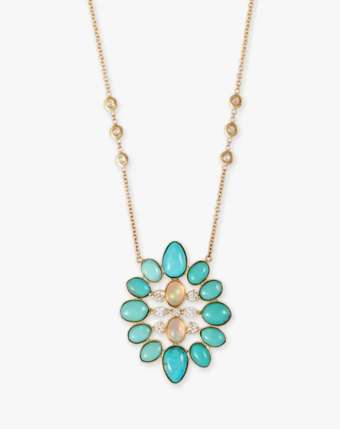 DIAMOND TURQUOISE OPAL BLOSSOM NECKLACE JACQUIE AICHE Necklaces