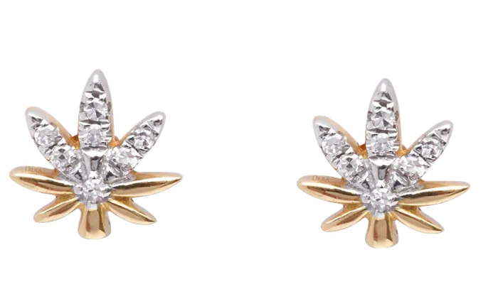 Djula Jewelry Earrings Leaf Gold and Diamonds Earrings