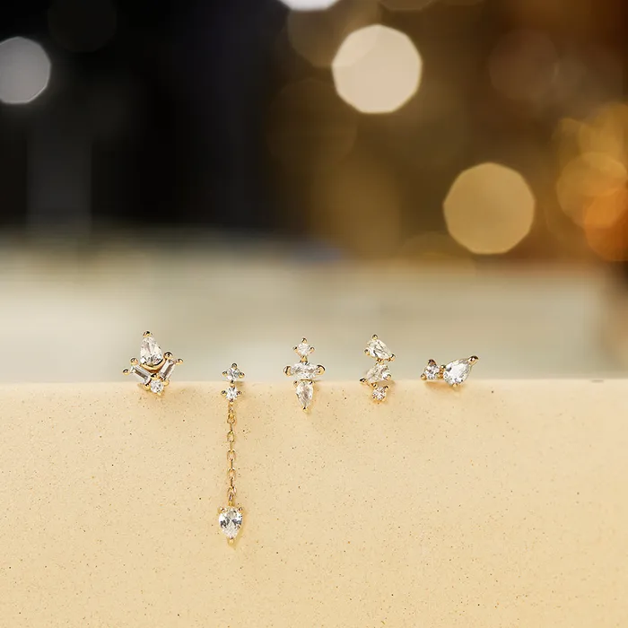 Earrings AURELIE GI CAMI Pear and Round White Sapphire Stud Earring