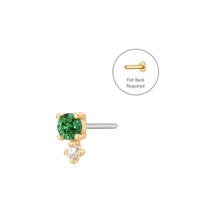 Earrings AURELIE GI MAY Green Tsavorite and White Sapphire Threadless Flatback Earring