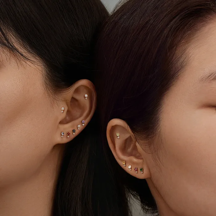 Earrings AURELIE GI MAY Green Tsavorite and White Sapphire Threadless Flatback Earring