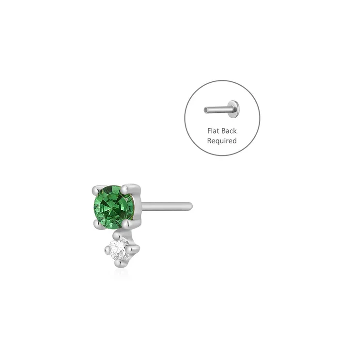 Earrings AURELIE GI MAY Green Tsavorite and White Sapphire Threadless Flatback Earring