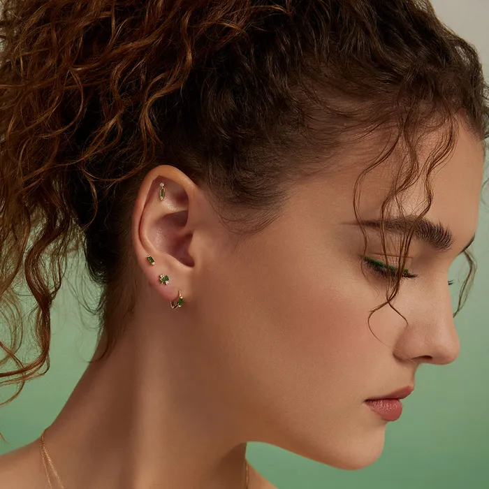 Earrings AURELIE GI WREN Tsavorite and LabGrown Diamond Threadless Flatback Earring