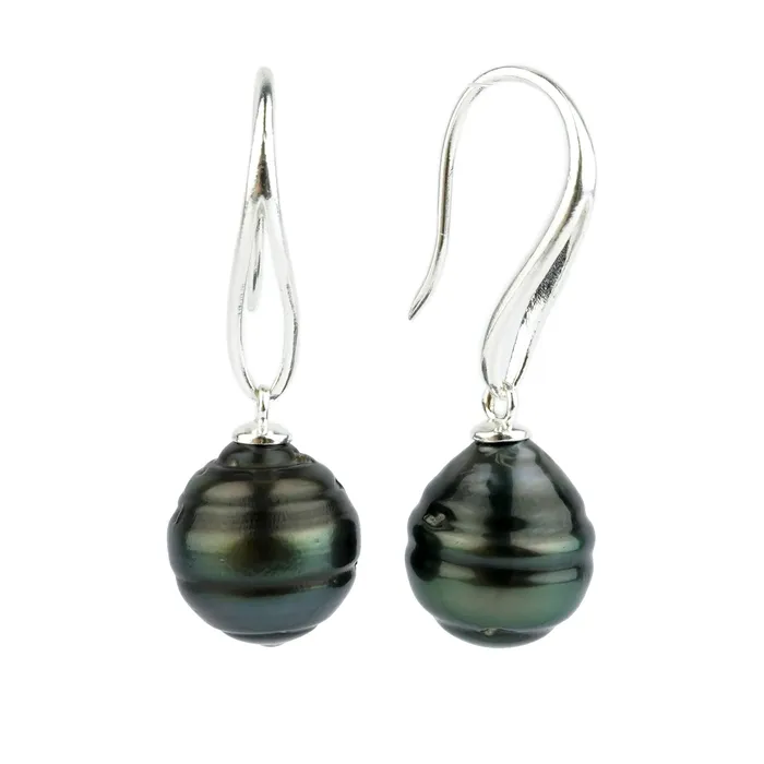 Earrings Deep IndigoGreen Circled 122mm Teardrop Hook Dangles Kamoka Pearl