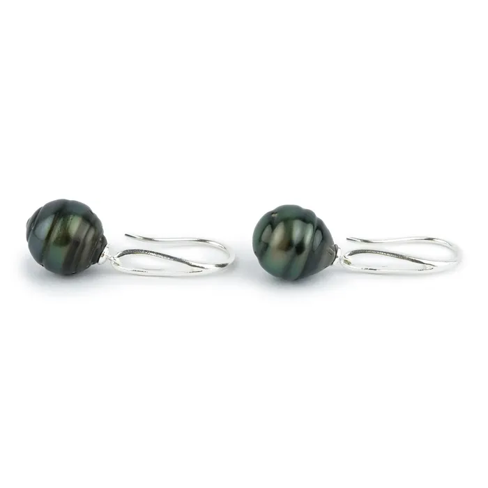 Earrings Deep IndigoGreen Circled 122mm Teardrop Hook Dangles Kamoka Pearl