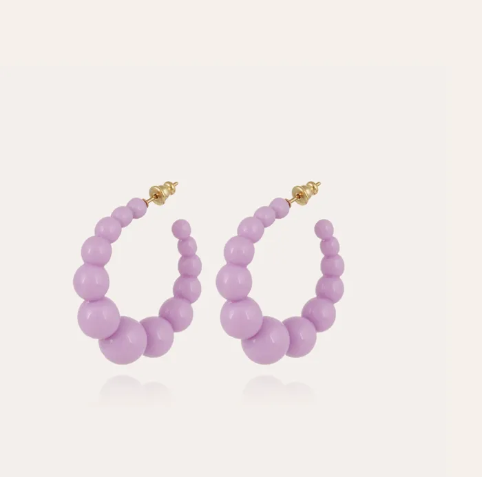 Earrings Gas Bijoux Andy hoop earrings small size acetate gold Purple
