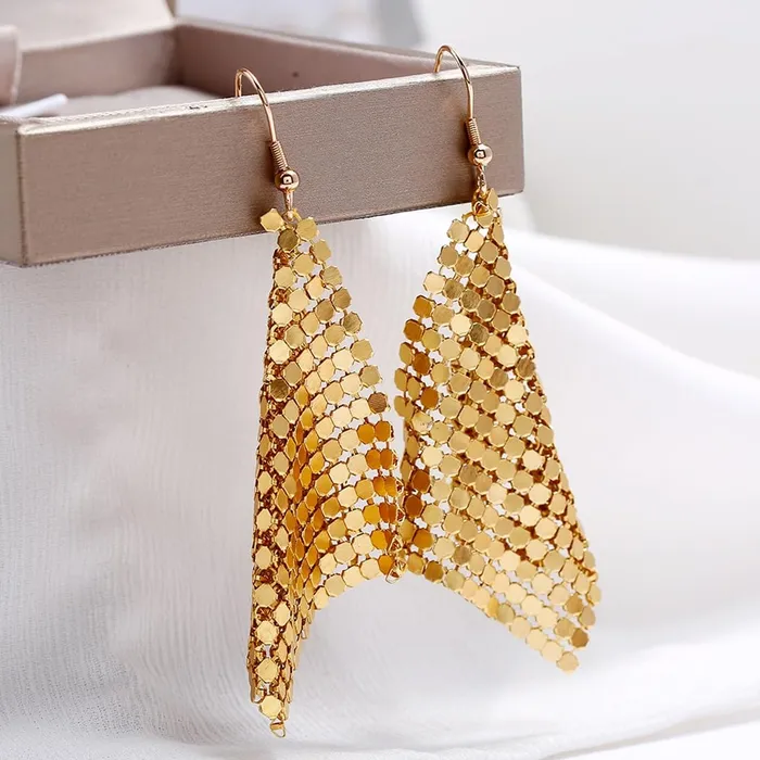 Earrings Kairangi Kairangi Tassel Earrings for Women Metallic Mesh Grid Sequins Golden Tassel Long Drop Earrings Women and Girls