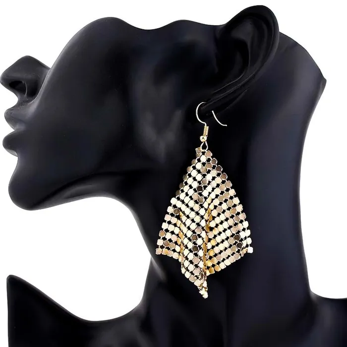 Earrings Kairangi Kairangi Tassel Earrings for Women Metallic Mesh Grid Sequins Golden Tassel Long Drop Earrings Women and Girls