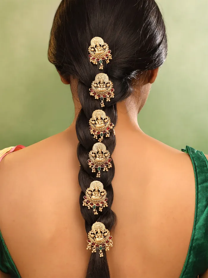 Earrings Pack of 9 GoldPlated Bridal Hair Comb Jadai Billai Traditional Design For All Hair Types Gold Yellow Chimes
