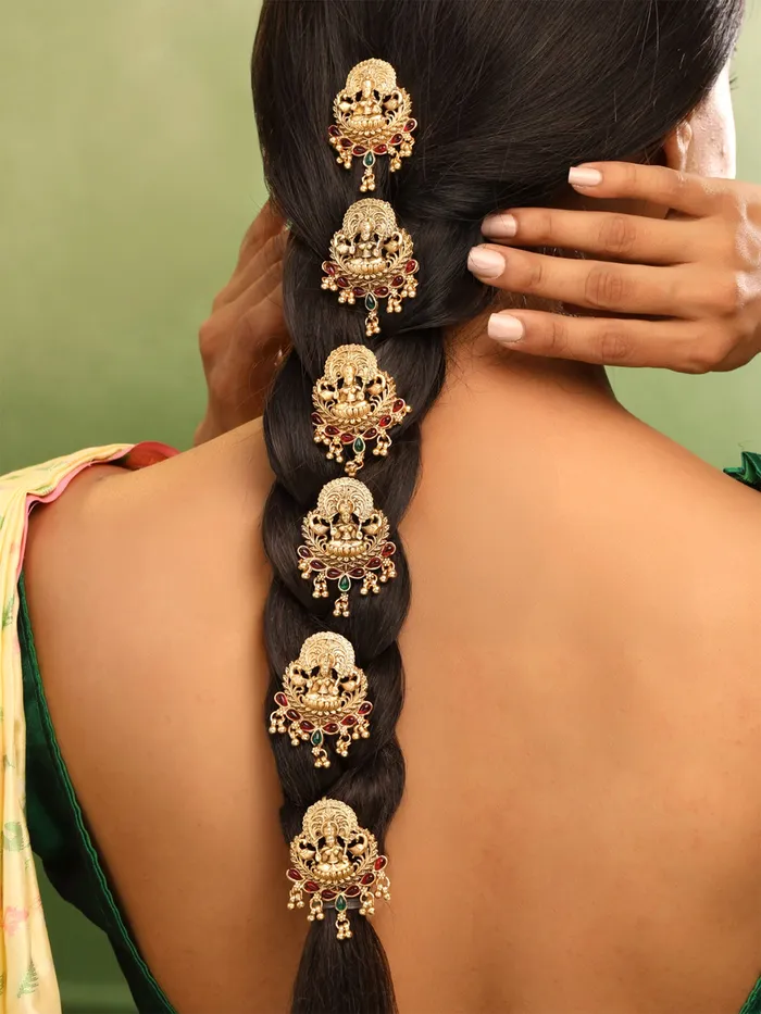 Earrings Pack of 9 GoldPlated Bridal Hair Comb Jadai Billai Traditional Design For All Hair Types Gold Yellow Chimes