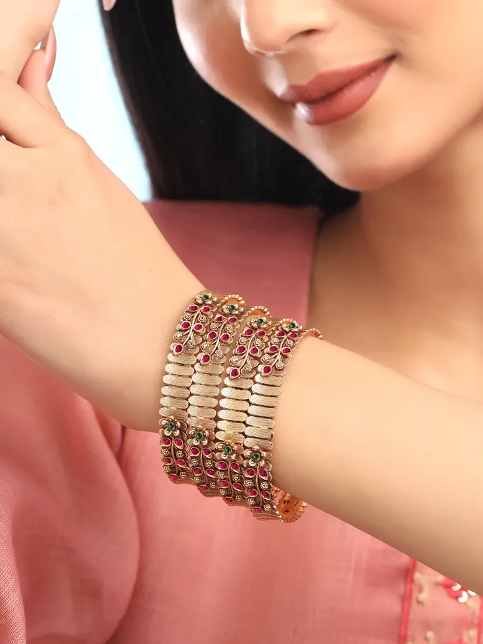 Earrings Yellow Chimes Bangles for Women Girls Womens Golden Traditional Bangles Set Ethnic Gold Plated 2 4 Pcs Bangles Hand Accessories for Women Birthday Anniversary Gift for Wife BG 19 26 Yellow Chimes