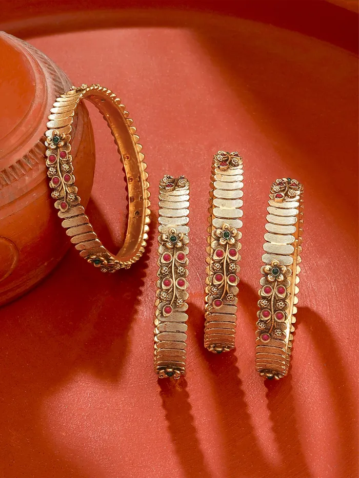 Earrings Yellow Chimes Bangles for Women Girls Womens Golden Traditional Bangles Set Ethnic Gold Plated 2 4 Pcs Bangles Hand Accessories for Women Birthday Anniversary Gift for Wife BG 19 26 Yellow Chimes