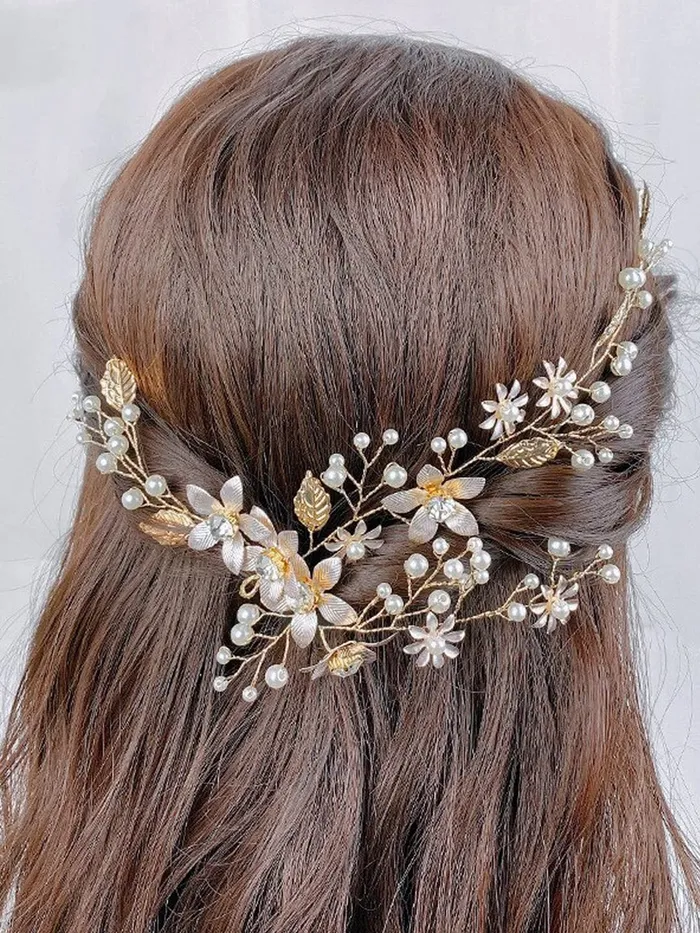 Earrings Yellow Chimes Bridal Metal Hair Vine for Women and Girls Bridal Hair Accessories Golden Headband Floral Bridal Wedding Head Band Hair Vine Yellow Chimes