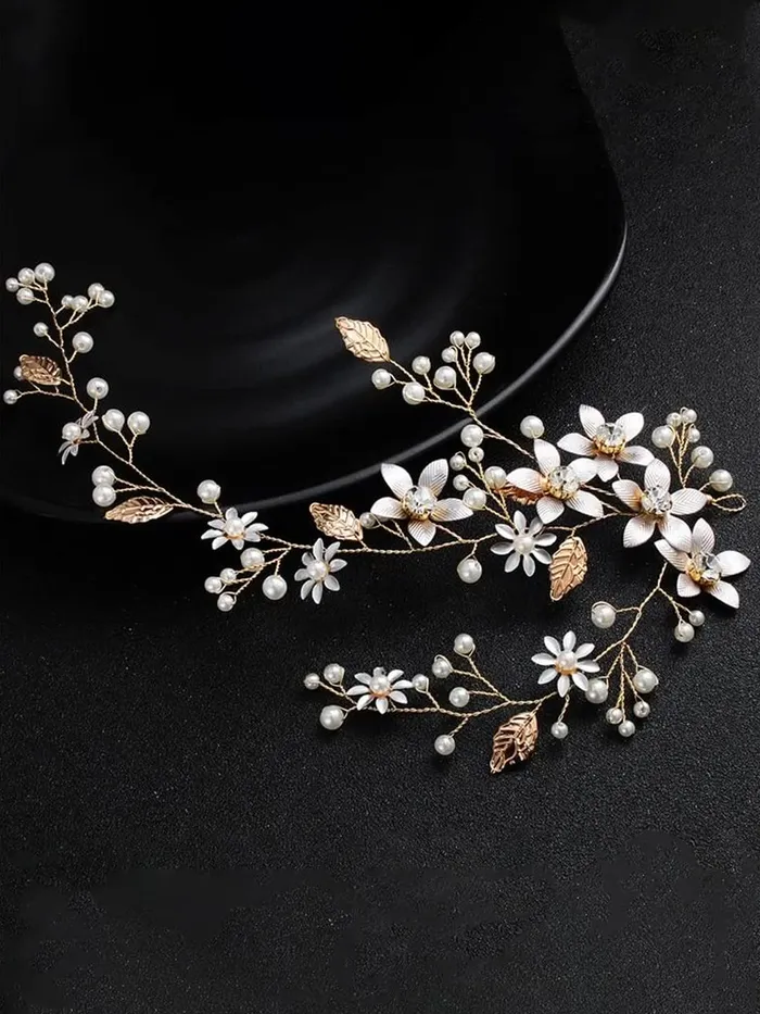 Earrings Yellow Chimes Bridal Metal Hair Vine for Women and Girls Bridal Hair Accessories Golden Headband Floral Bridal Wedding Head Band Hair Vine Yellow Chimes