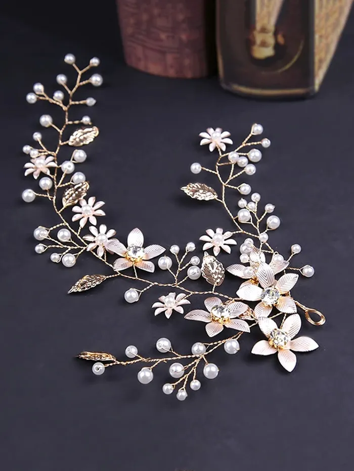 Earrings Yellow Chimes Bridal Metal Hair Vine for Women and Girls Bridal Hair Accessories Golden Headband Floral Bridal Wedding Head Band Hair Vine Yellow Chimes