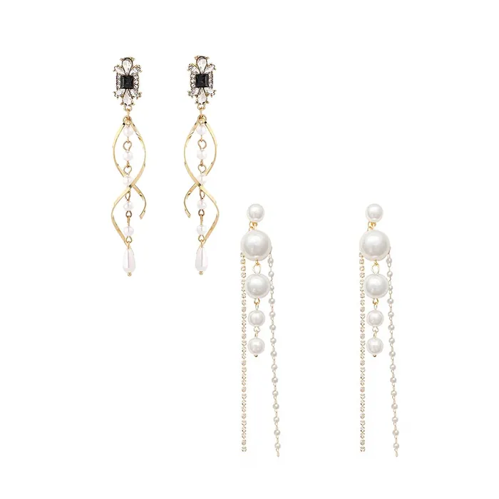 Earrings Yellow Chimes Combo Pearl Dangler Earrings with Gold Plated Long Chains 2 Pairs 12cm Multicolor Earrings Yellow Chimes Combo Pearl Dangler Earrings with Gold Plated Long Chains 2 Pairs 12cm Multicolor