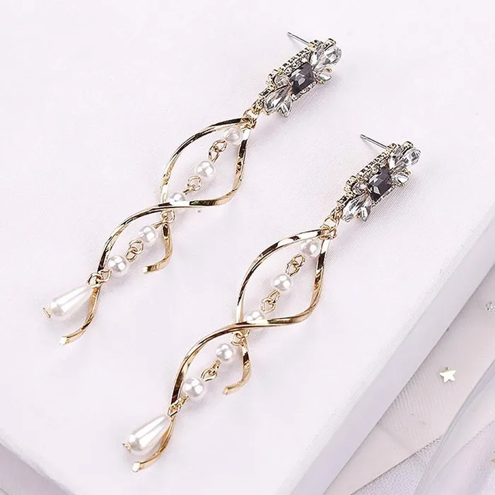 Earrings Yellow Chimes Combo Pearl Dangler Earrings with Gold Plated Long Chains 2 Pairs 12cm Multicolor