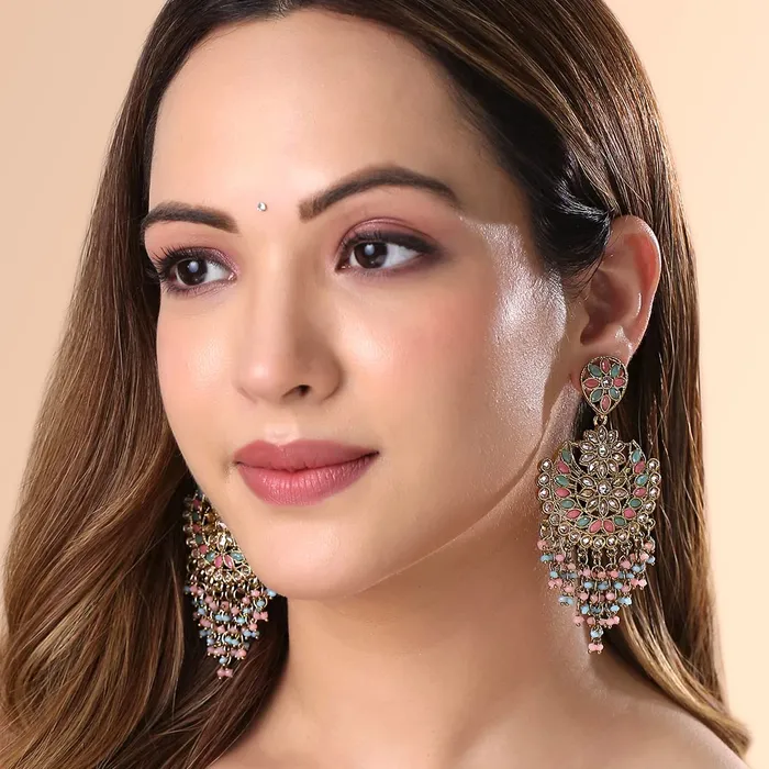 Earrings Yellow Chimes Earrings for Women and Girls Kundan Chandbali Gold Plated Kundan Studded Beads Drop Chandbali Earrings Birthday Gift for girls and women Anniversary Gift for Wife Yellow Chimes