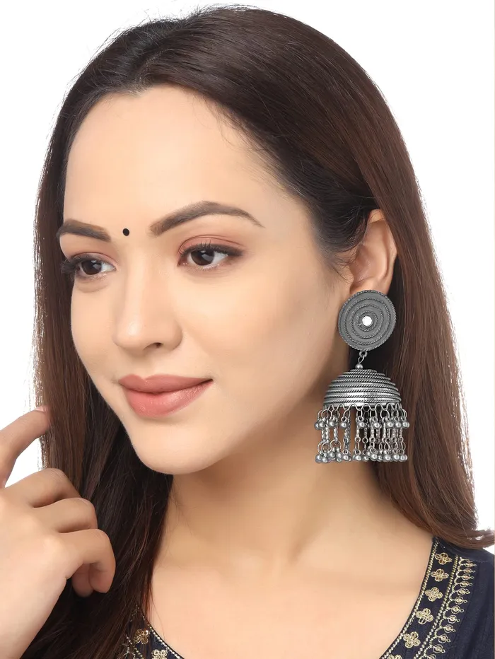 Earrings Yellow Chimes Earrings for Women and Girls Traditional Silver Oxidised Jhumka Earrings German SilverBirthday Gift For girls and women Anniversary Gift for Wife Yellow Chimes
