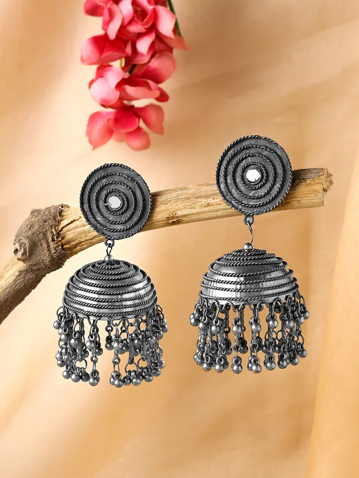 Earrings Yellow Chimes Earrings for Women and Girls Traditional Silver Oxidised Jhumka Earrings German SilverBirthday Gift For girls and women Anniversary Gift for Wife Yellow Chimes