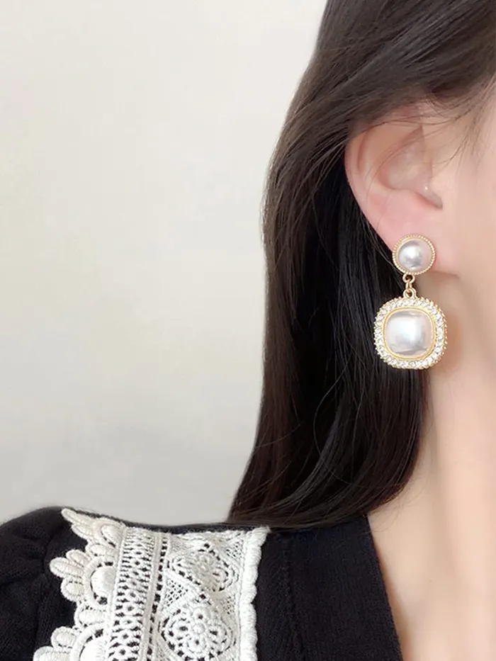 Earrings Yellow Chimes Earrings For Women White Color Pearl Studded Double Drop Earrings For Women and Girls Yellow Chimes