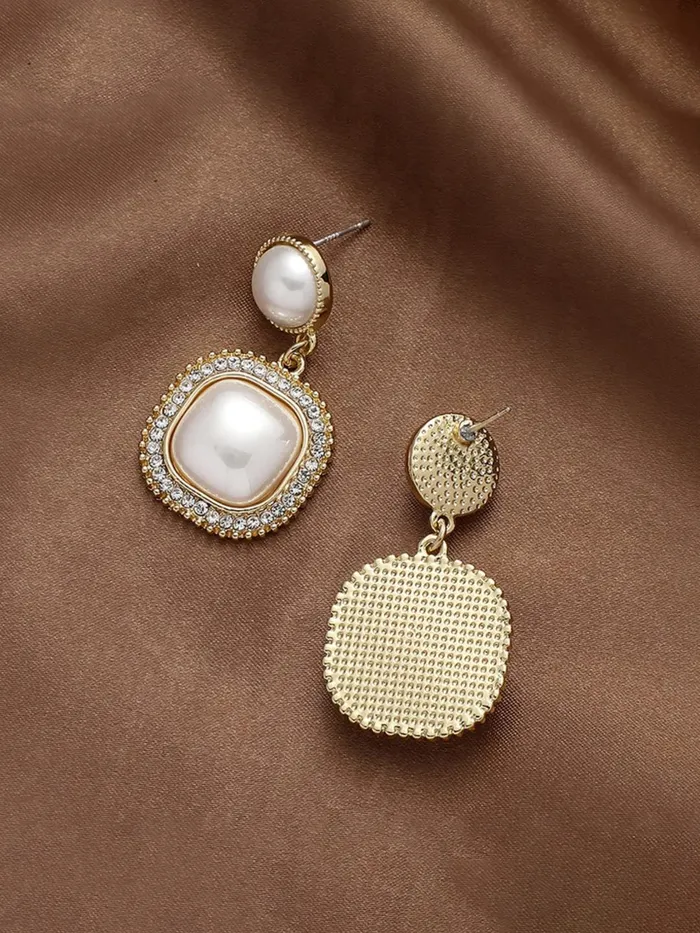 Earrings Yellow Chimes Earrings For Women White Color Pearl Studded Double Drop Earrings For Women and Girls Yellow Chimes
