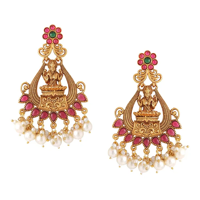 Earrings Yellow Chimes Kairangi Earrings For Women Gold Plated Pink Stone Studded Pearl Beads Traditional Temple Ethnic Drop Earrings For Women and Girls