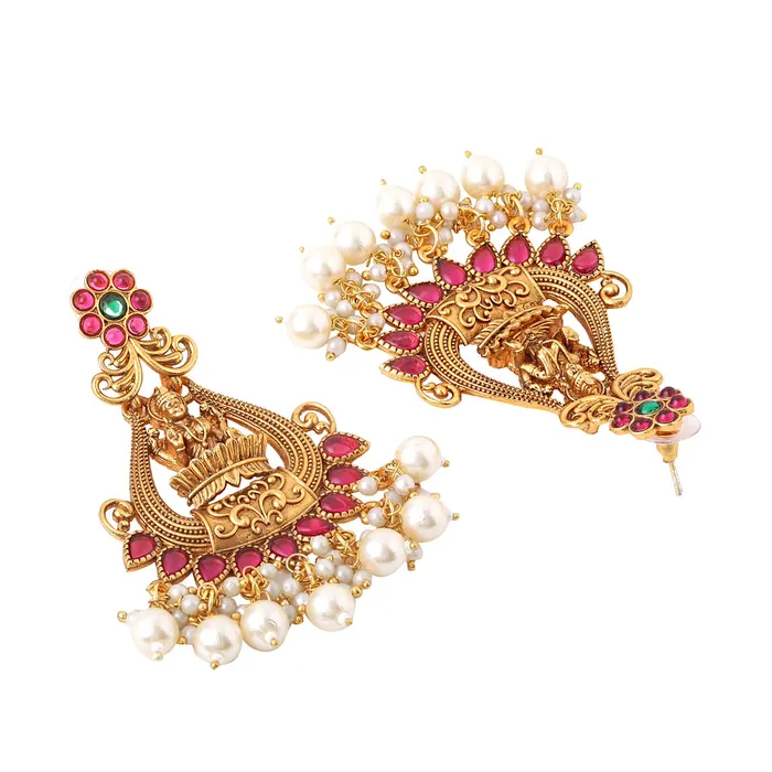 Earrings Yellow Chimes Kairangi Earrings For Women Gold Plated Pink Stone Studded Pearl Beads Traditional Temple Ethnic Drop Earrings For Women and Girls