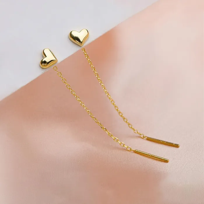 Earrings Yellow Chimes Kairangi Threader Earrings for Women Gold Plated Heart Shaped Long Chain Threader Earrings For Women and Girls